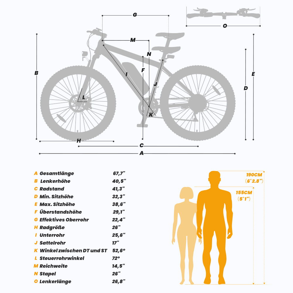 Touroll U1 Elektrofahrrad 26 MTB mit 250W Motor, 13Ah herausnehmbarer Lithium-Ionen-Akku, 65KM max. Fahrtstrecke, CST Geländereifen, 21-Gang Shimano-Schaltung