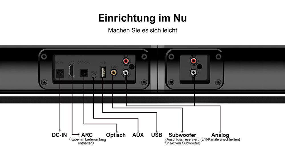Ultimea Apollo S50 4.1-Kanal abnehmbare Soundbar mit Subwoofer, Bluetooth 5.3, einstellbarem Basspegel, 3 EQ-Modi