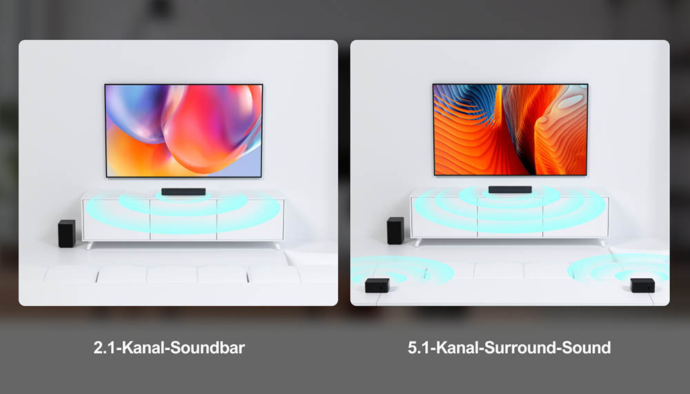 Ultimea Poseidon D50 5.1 Kanal Soundbar mit Subwoofer und hinteren Surround-Lautsprechern, einstellbarer Surround-Pegel, 3 EQ-Modi