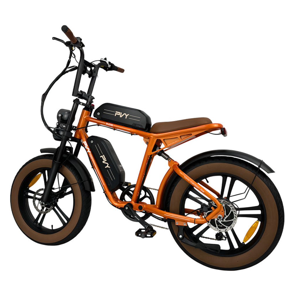 PVY X20 Electric Bike 1000W Motor 1440Wh (48V 15Ah+15Ah) Dual-battery 20*4.0'' Fat Tire 50km/h 200km Max Range Hydraulic Disc Brake Adjustable Front Suspension and Rear Shock SHIMANO 7-Speed Color LCD Display Aluminum Frame - Black