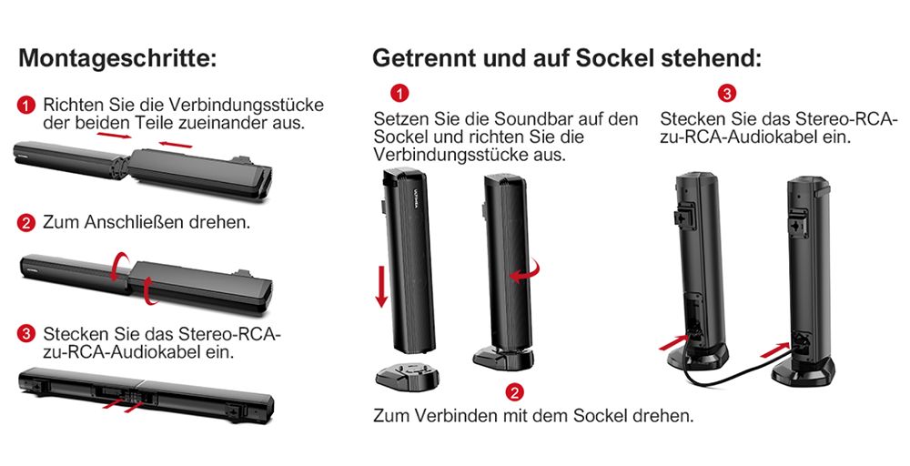 Ultimea Apollo S50 4.1-Kanal abnehmbare Soundbar mit Subwoofer, Bluetooth 5.3, einstellbarem Basspegel, 3 EQ-Modi