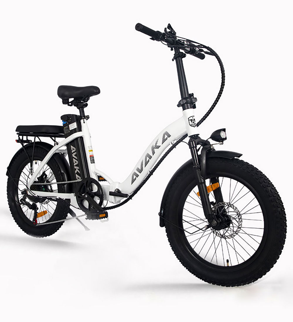 AVAKA BZ20 PLUS Electric Bike Foldable 20*3.0 Inch Fat Tires 500W Brushless Motor 25Km/h Max Speed 48V 18.2Ah Battery 100Km Range 120KG Max Load Dual Disc Brake Shimano 7-Speed Gear IP54 Waterproof  LCD Display Spoke wheel - White