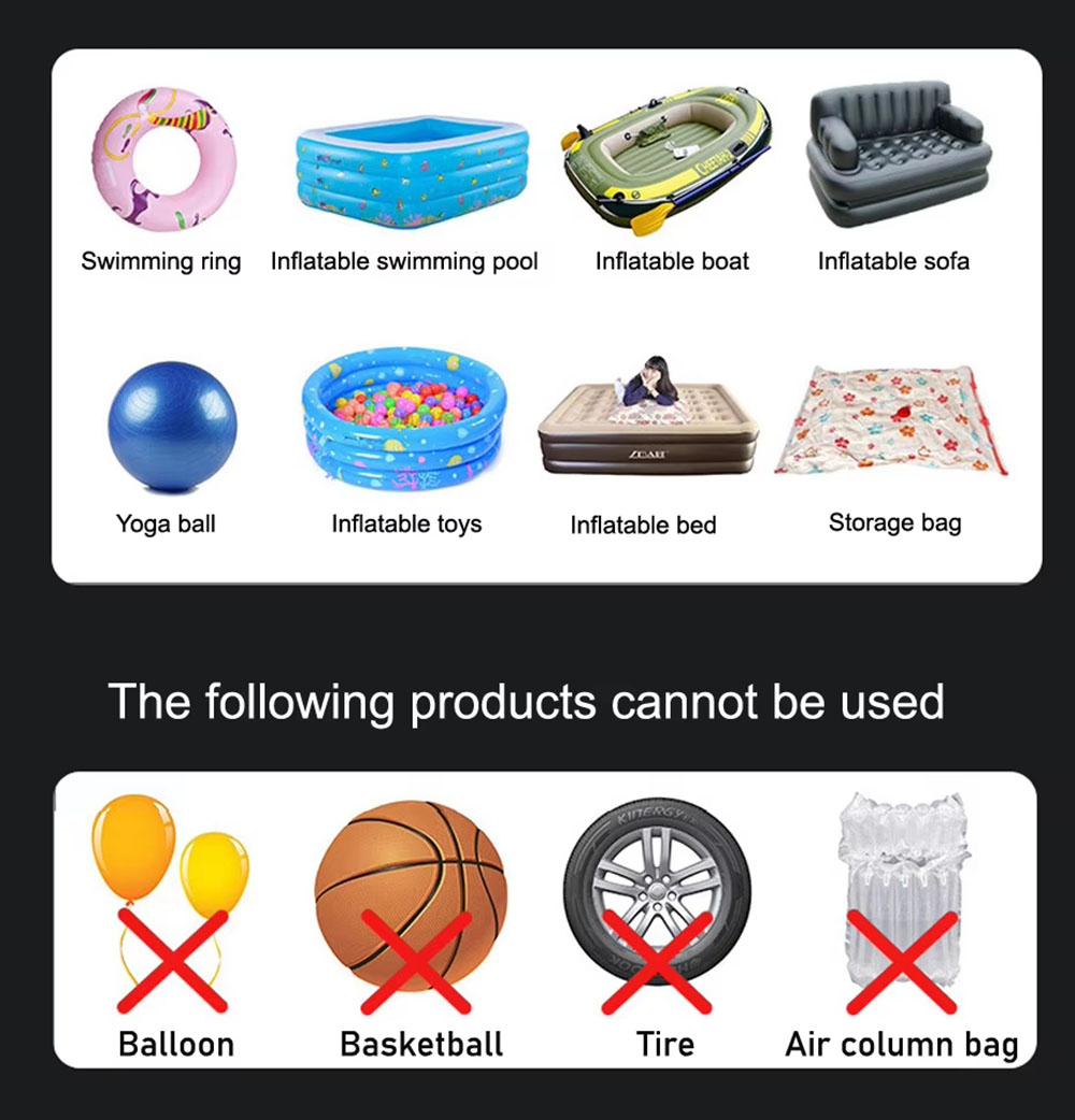 107E Portable Mini Air Pump, In/Deflation, Dimming LED Light, 1200 mAh Battery, With 4 Air Nozzles, for Pool, Mattresses, Toys & Yoga Ball