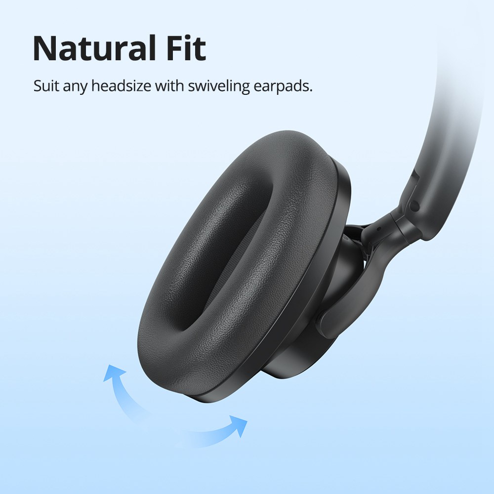 Tronsmart Sounfii Q20 ANC Bluetooth Headphones, 50 Hours Autonomy, 90° Swiveling Earpads, Pair with 2 Devices, Tronsmart App Control, Built-in Mic for Clear Calls, Active Noise Cancellation - Black