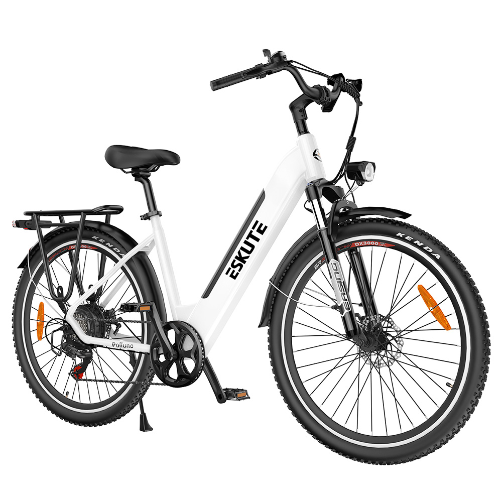 ESKUTE ES-26-LJ Electric Bike, 250W Bafang Motor, 36V 20Ah Battery, 26 x 1.75-inch, 25km/h Max Speed, 120km Range, Disc Brakes, Suspension Fork, SHIMANO 7 Speed - White