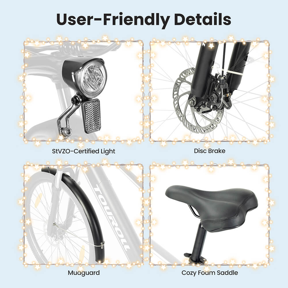 Touroll J1 ST 27.5 inch Trekking Bike with 250W Motor, 36V 15.6Ah Battery, Max 100km Range, 1.8