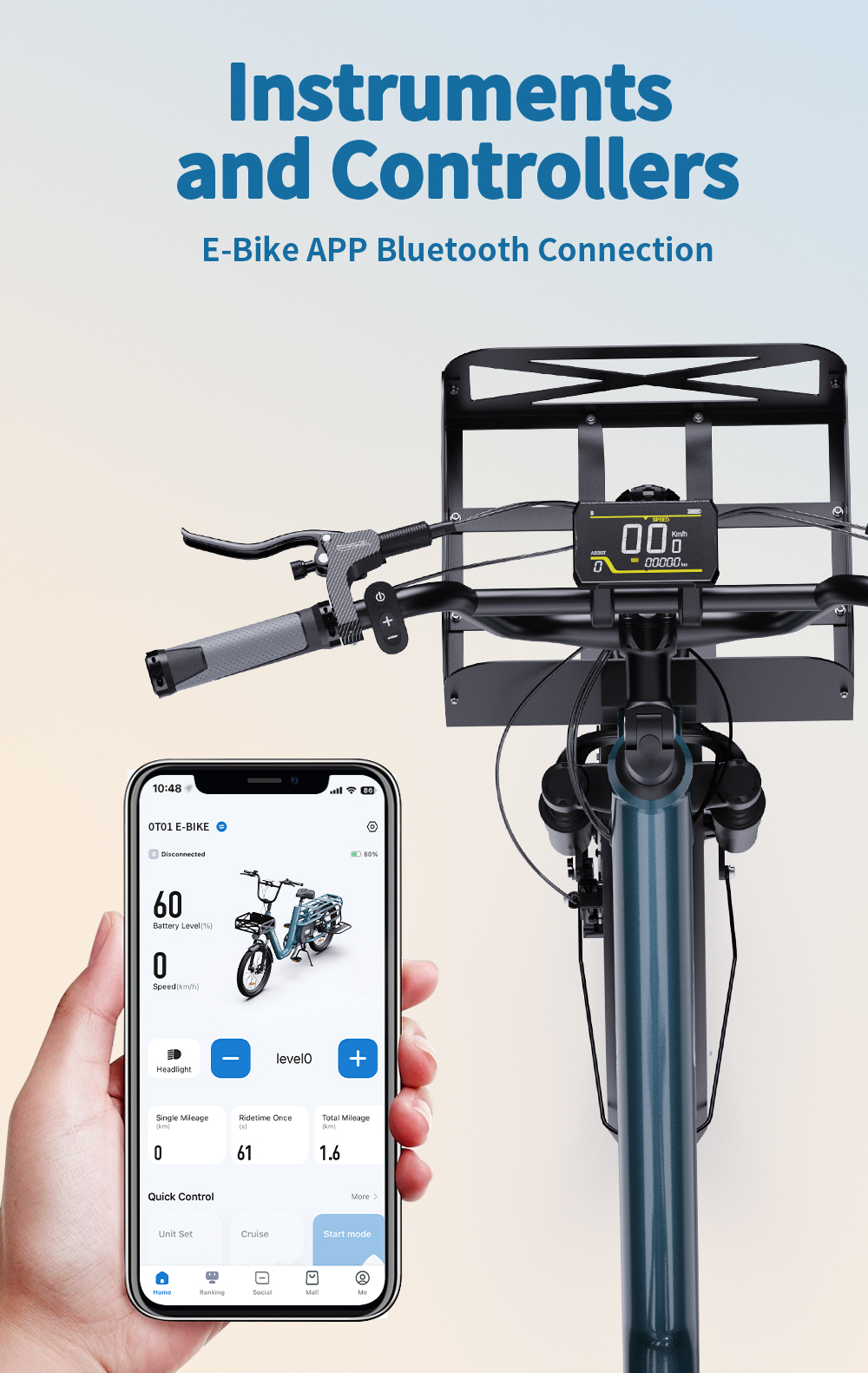 ONESPORT OT01 Elektrofahrrad, 650-W-Motor, 48-V-27-Ah-Akku, 20 x 2,6-Zoll-Reifen, 25 km/h Höchstgeschwindigkeit, 100 km maximale Reichweite, hydraulische Scheibenbremsen, Vorderradgabel mit Federung - Blau