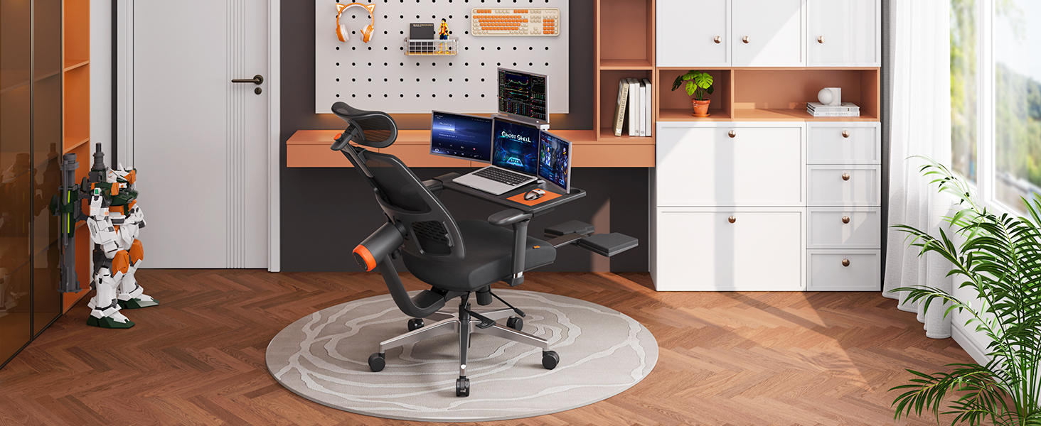 NEWTRAL MagicH-BPro Ergonomic Chair with Detachable Workstation Desktop, Auto-Following Backrest Headrest, Adaptive Lower Back Support, Adjustable Armrest, 4 Positions to Lock - Black