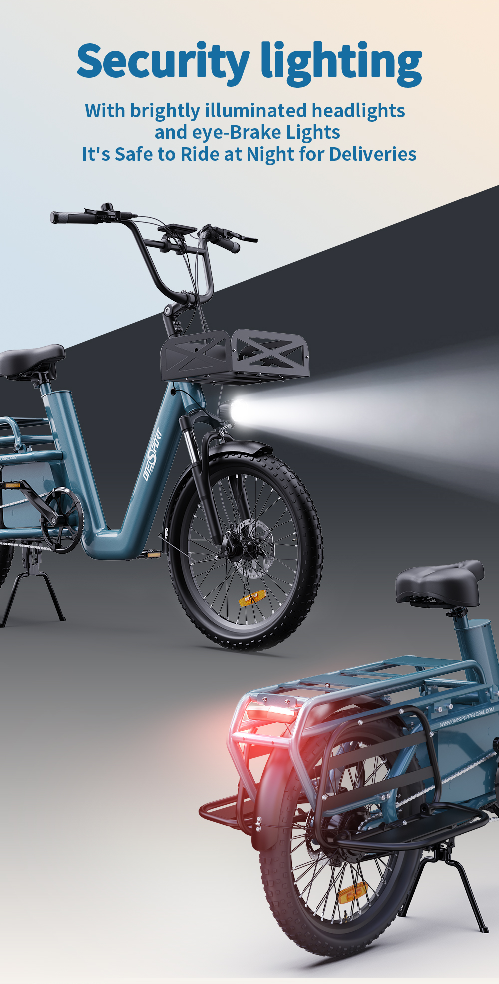 ONESPORT OT01 Elektrofahrrad, 650-W-Motor, 48-V-27-Ah-Akku, 20 x 2,6-Zoll-Reifen, 25 km/h Höchstgeschwindigkeit, 100 km maximale Reichweite, hydraulische Scheibenbremsen, Vorderradgabel mit Federung - Blau