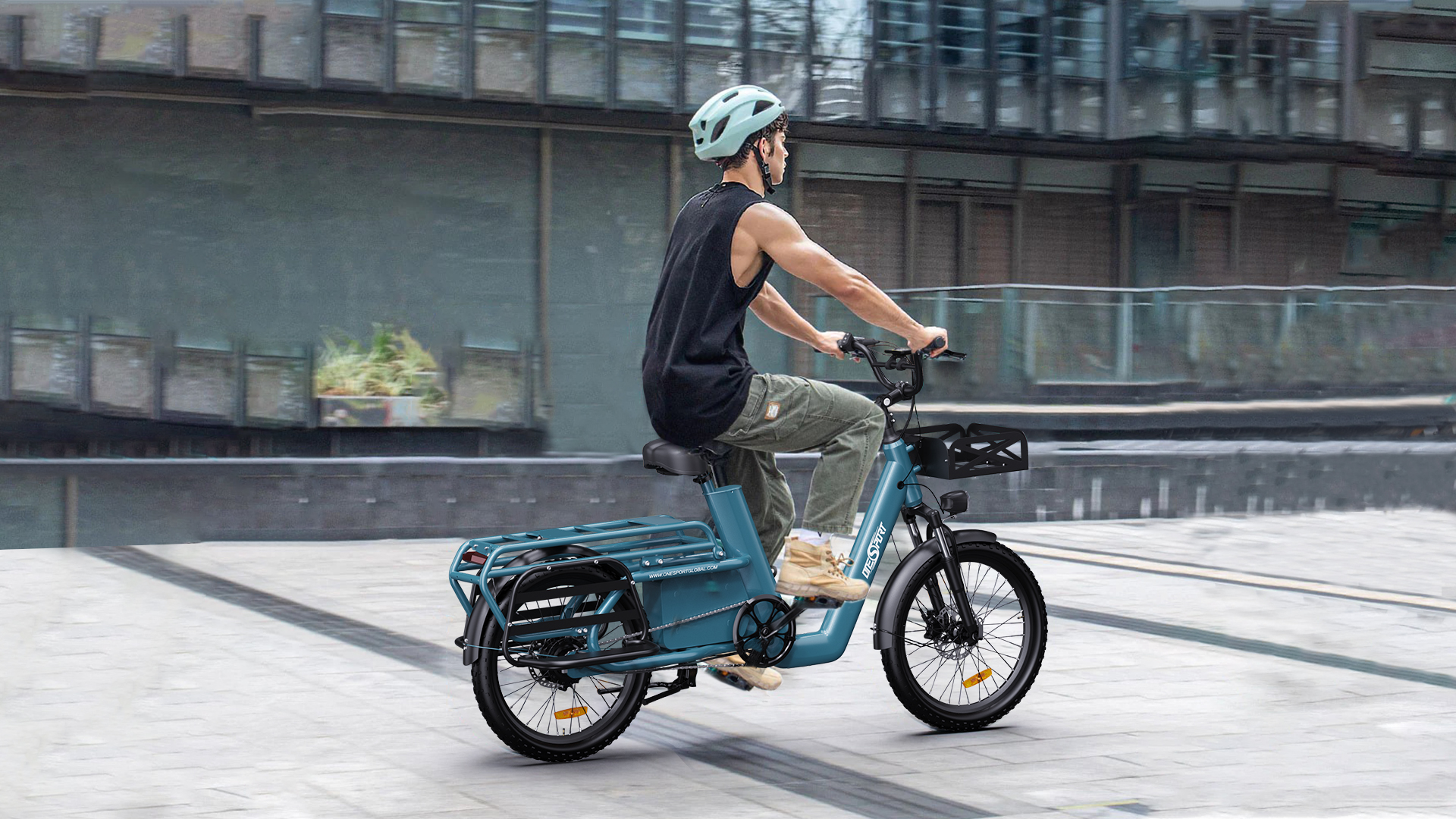 ONESPORT OT01 Elektrofahrrad, 650-W-Motor, 48-V-27-Ah-Akku, 20 x 2,6-Zoll-Reifen, 25 km/h Höchstgeschwindigkeit, 100 km maximale Reichweite, hydraulische Scheibenbremsen, Vorderradgabel mit Federung - Blau