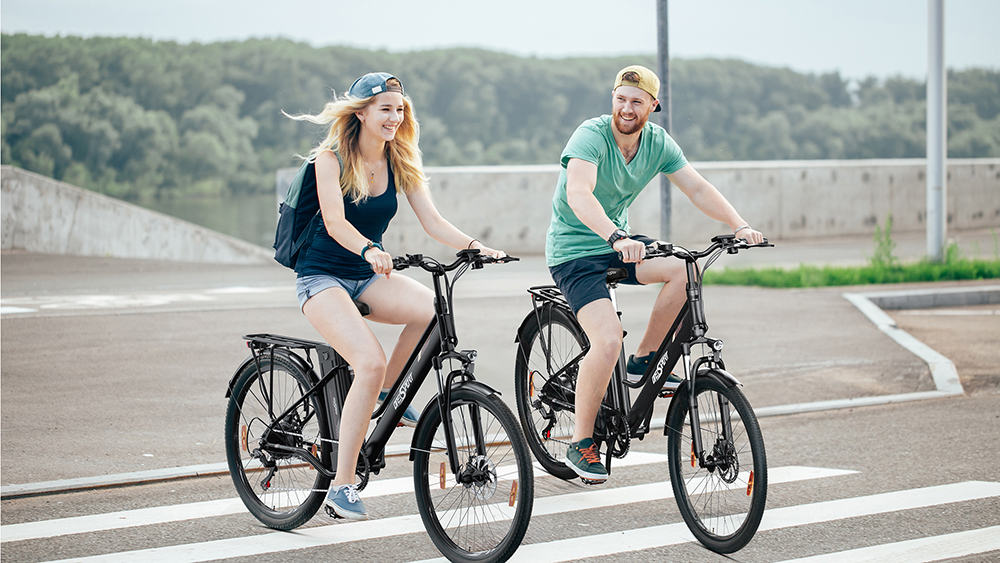 ONESPORT OT18 City Electric Bike, 26*2.35 inch wide Tires, 250W Motor 25km/h, 36V 14.4Ah Big Battery up to 100km Max Range, Shimano 7-speed, Front Shock-absorbing fork, 25 Degree Climbing Bluetooth APP - Black