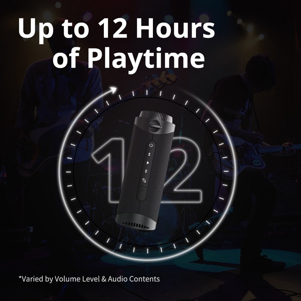 Refurbished Tronsmart T7 Portable Bluetooth Speaker with LED Lights, 30W Output, SoundPulse, TWS, ATS2853, IPX7 Waterproof, Custom Equalizers - Black