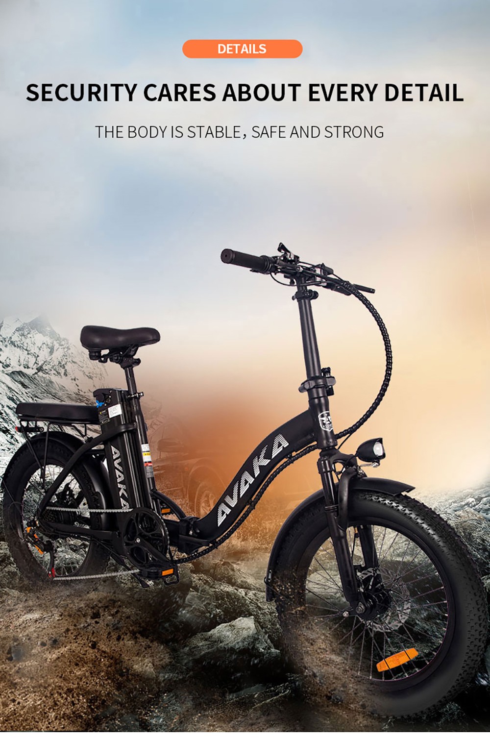 AVAKA BZ20 PLUS Electric Bike Foldable 20*3.0 Inch Fat Tires 500W Brushless Motor 25Km/h Max Speed 48V 18.2Ah Battery 100Km Range 120KG Max Load Dual Disc Brake Shimano 7-Speed Gear IP54 Waterproof  LCD Display Spoke wheel - White