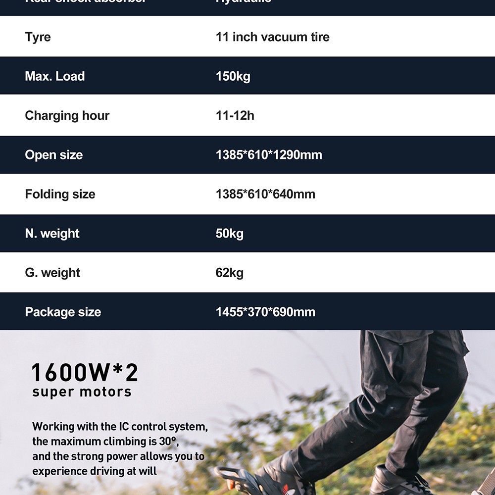 JOYOR E8-S 11-inch Off-road Electric Scooter 1600W*2 Dual Motor 72V 35Ah Lithium Battery, 80km/h Max Speed, 80-100km Range Hydraulic Brakes - Black