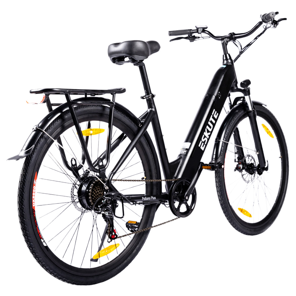 ESKUTE ES-28-SDXK Electric Bike, 250W Motor, 36V 20Ah Battery, 28*1.75-inch Tires, 25km/h Max Speed, 120km Range, Disc Brakes, Suspension Front Fork, SHIMANO 7-speed - Black