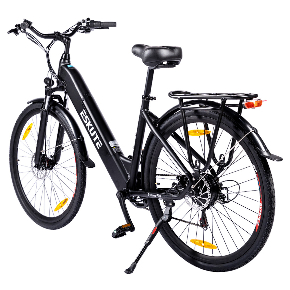 ESKUTE ES-28-SDXK Electric Bike, 250W Motor, 36V 20Ah Battery, 28*1.75-inch Tires, 25km/h Max Speed, 120km Range, Disc Brakes, Suspension Front Fork, SHIMANO 7-speed - Black