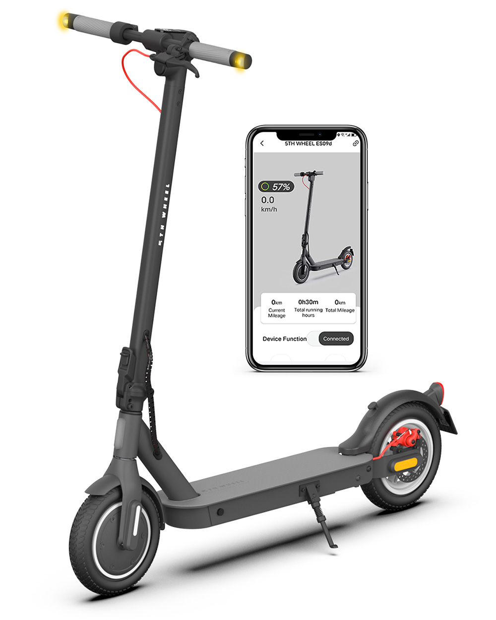 5TH WHEEL V30 Pro Electric Scooter ABE Certification, 350W Motor, 36V 7.5AH Battery, 10-inch Tire, 20km/h Max Speed, 32km Range, Rear Spring Shock Absorption, Disc Brake, App Control