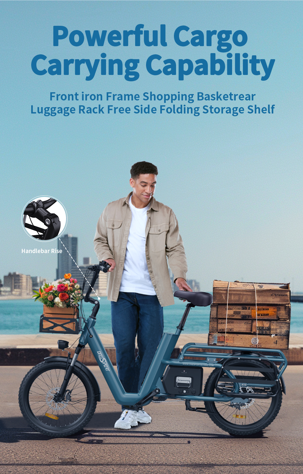 ONESPORT OT01 Elektrofahrrad, 650-W-Motor, 48-V-27-Ah-Akku, 20 x 2,6-Zoll-Reifen, 25 km/h Höchstgeschwindigkeit, 100 km maximale Reichweite, hydraulische Scheibenbremsen, Vorderradgabel mit Federung - Blau