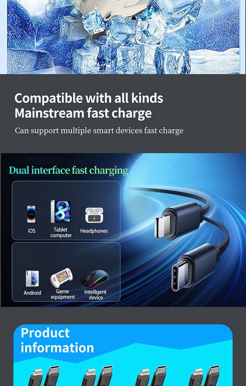 A1 66W 4 in 1 Car Phone Charger with Retractable Cable, 180° Free Adjustment, USB/Type-C Dual Interface & PD Fast Charge - White