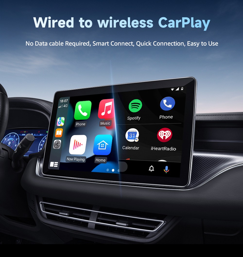 AB019B Wireless CarPlay Adapter, Plug and Play, Auto-Connect, Bluetooth 5.2/ WiFi Connection
