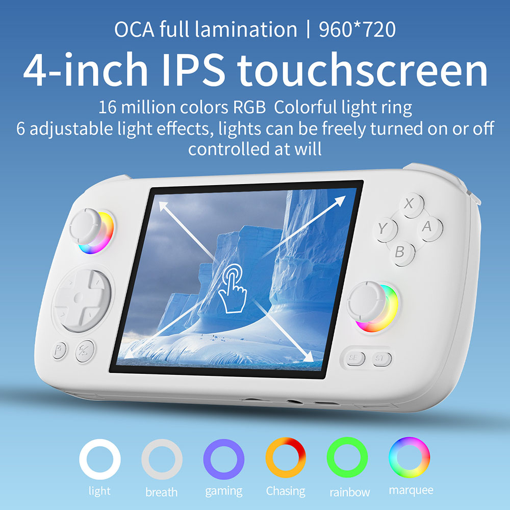 ANBERNIC RG 406H Game Console, Android 13, 4-inch 960*720 IPS Screen, Unisoc T820 Processor 8 Cores, 8GB LPDDR4X RAM 128GB UFS2.2 Storage, 256GB TF Card 9000+ Games, 3D Hall Joystick, Hall Trigger, 7 Hours Autonomy - White