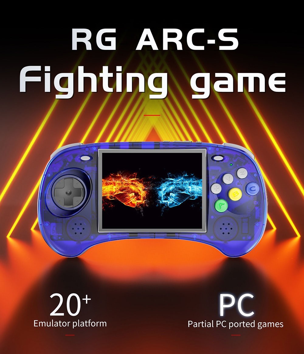 Refurbished ANBERNIC RG ARC-S Game Console, 256GB TF Card, 16GB Linux, 1GB LPDDR4, HDMI Output - Transparent Blue