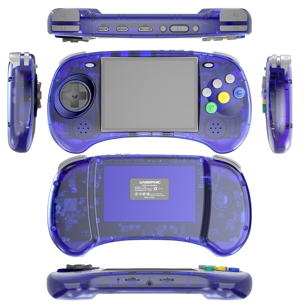Refurbished ANBERNIC RG ARC-S Game Console, 256GB TF Card, 16GB Linux, 1GB LPDDR4, HDMI Output - Transparent Blue
