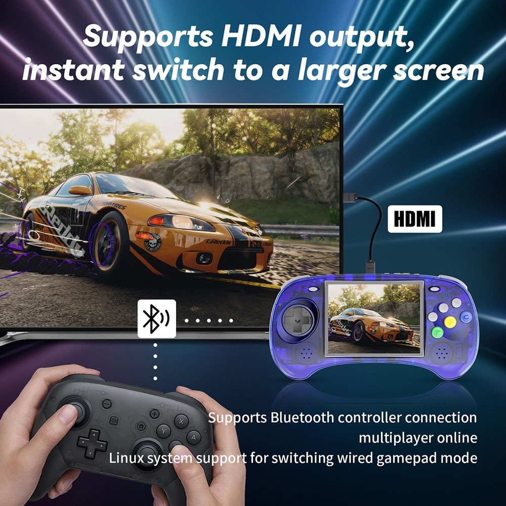 Refurbished ANBERNIC RG ARC-S Game Console, 256GB TF Card, 16GB Linux, 1GB LPDDR4, HDMI Output - Transparent Blue