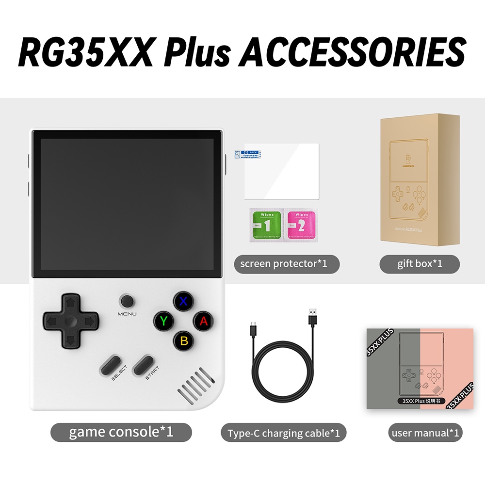 Refurbished ANBERNIC RG35XX Plus Game Console, 64GB TF Card with 5000+ Games, 3300mAh Battery, 8 Hours of Playtime, 5G WiFi Bluetooth, Moonlight Streaming, Vibration Motor - White