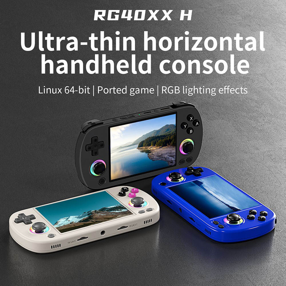 Refurbished ANBERNIC RG40XX H Retro Game Console with RGB Light, 64GB+128GB TF Card with 13000+ Games, LPDDR4 1GB, 640*480P IPS Screen, 3200mAh Battery for 6 Hours Autonomy, Linux OS, 5G Wifi Bluetooth, Moonlight Streaming - Blue