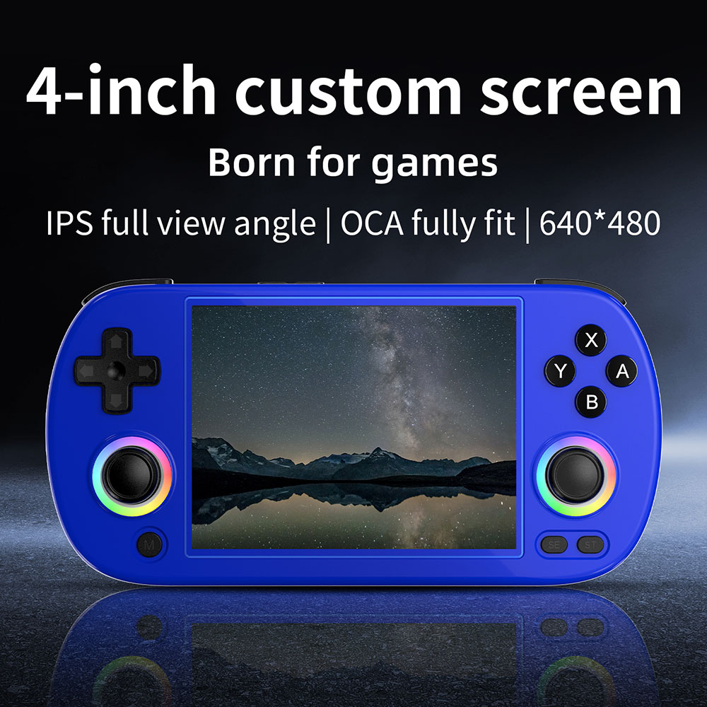 Refurbished ANBERNIC RG40XX H Retro Game Console with RGB Light, 64GB+128GB TF Card with 13000+ Games, LPDDR4 1GB, 640*480P IPS Screen, 3200mAh Battery for 6 Hours Autonomy, Linux OS, 5G Wifi Bluetooth, Moonlight Streaming - Blue