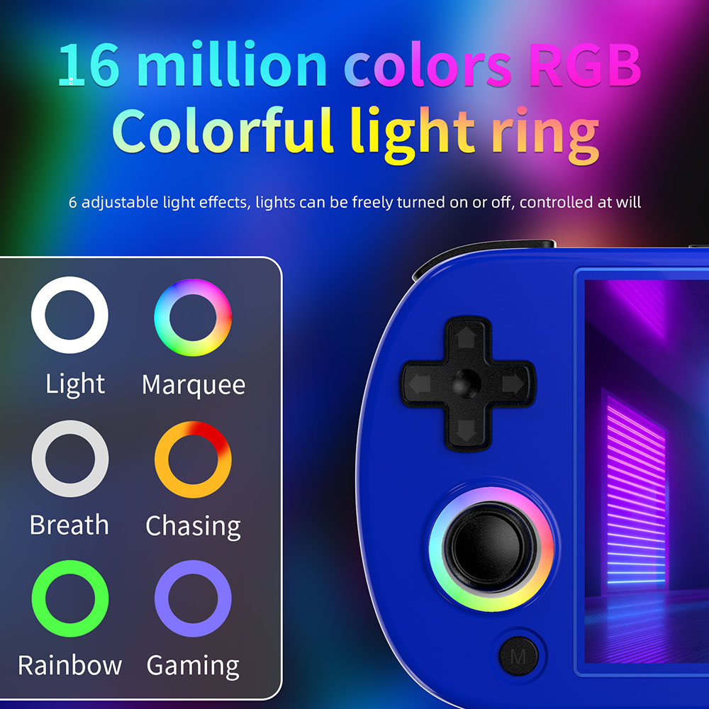 Refurbished ANBERNIC RG40XX H Retro Game Console with RGB Light, 64GB+128GB TF Card with 13000+ Games, LPDDR4 1GB, 640*480P IPS Screen, 3200mAh Battery for 6 Hours Autonomy, Linux OS, 5G Wifi Bluetooth, Moonlight Streaming - Blue
