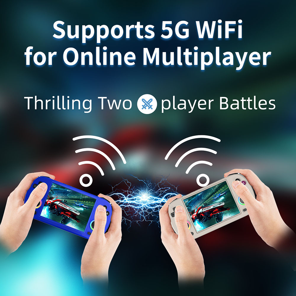 Refurbished ANBERNIC RG40XX H Retro Game Console with RGB Light, 64GB+128GB TF Card with 13000+ Games, LPDDR4 1GB, 640*480P IPS Screen, 3200mAh Battery for 6 Hours Autonomy, Linux OS, 5G Wifi Bluetooth, Moonlight Streaming - Blue