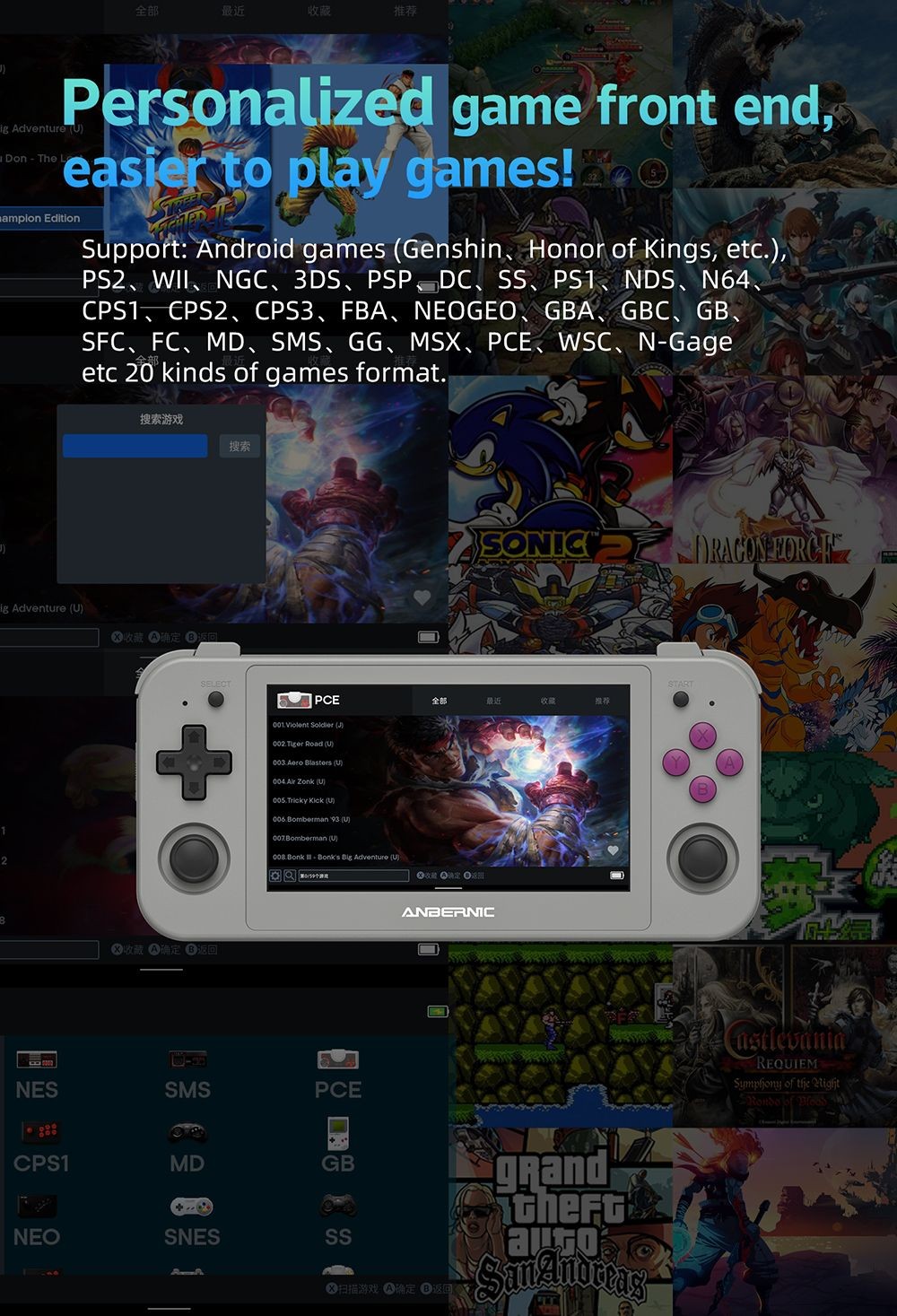 Refurbished ANBERNIC RG505 Handheld Game Console, Unisoc Tiger T618 64-bit Cota-core, 4.95'' OLED Touch Screen 4+128GB Android 12