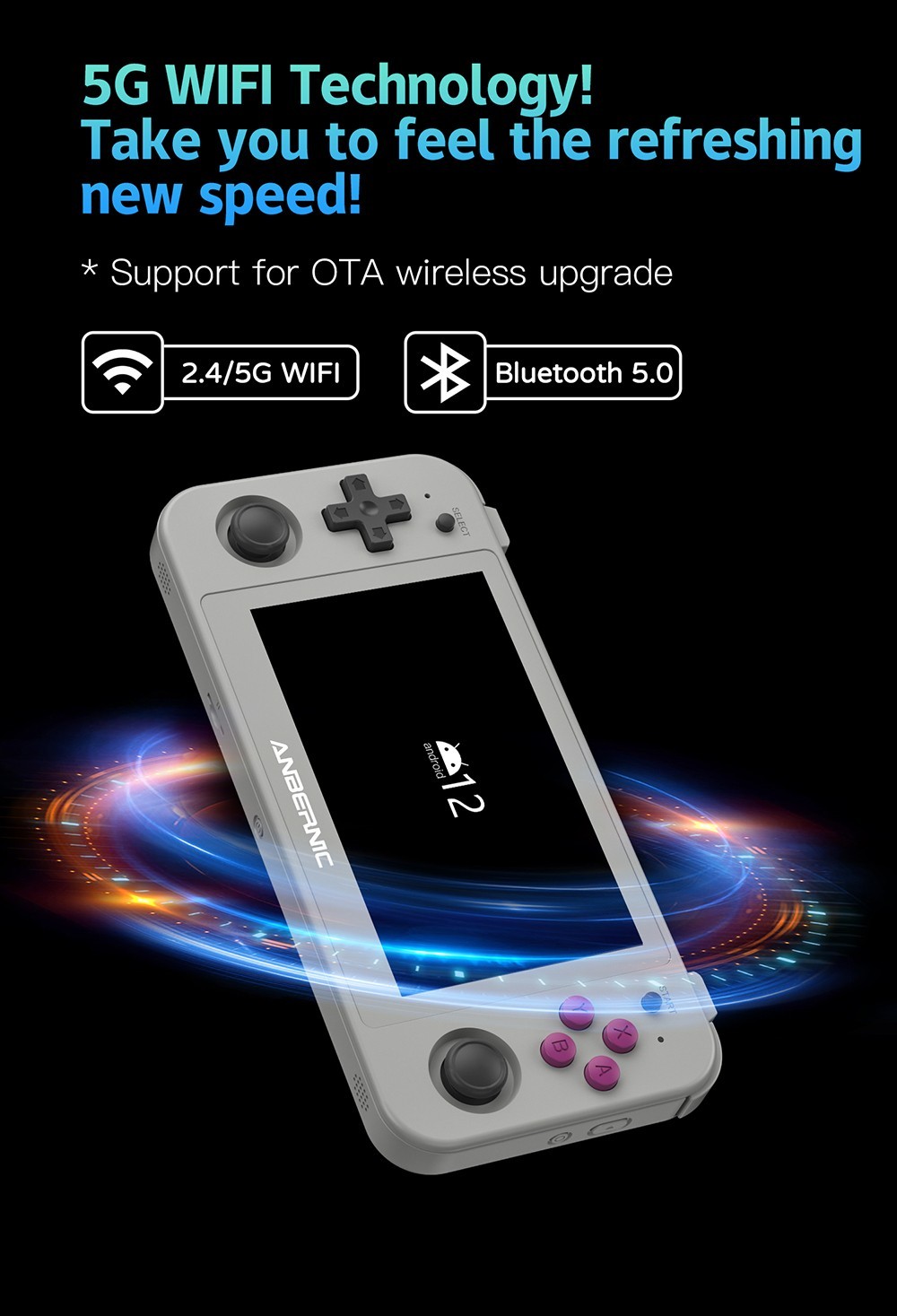 Refurbished ANBERNIC RG505 Handheld Game Console, Unisoc Tiger T618 64-bit Cota-core, 4.95'' OLED Touch Screen 4+128GB Android 12
