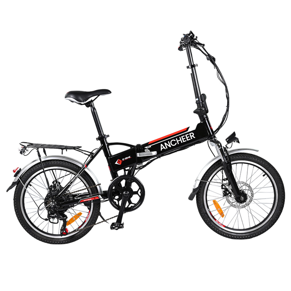 ANCHEER AM1908 Electric Bike, 250W Motor, 36V 8Ah Battery, 20*1.95-inch Tires, 25km/h Max Speed, 35km Range, Disc Brake, Suspension Front Fork, Shimano 7-speed - Black