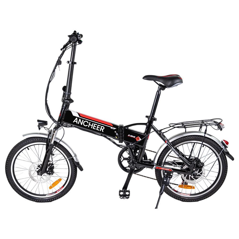 ANCHEER AM1908 Electric Bike, 250W Motor, 36V 8Ah Battery, 20*1.95-inch Tires, 25km/h Max Speed, 35km Range, Disc Brake, Suspension Front Fork, Shimano 7-speed - Black