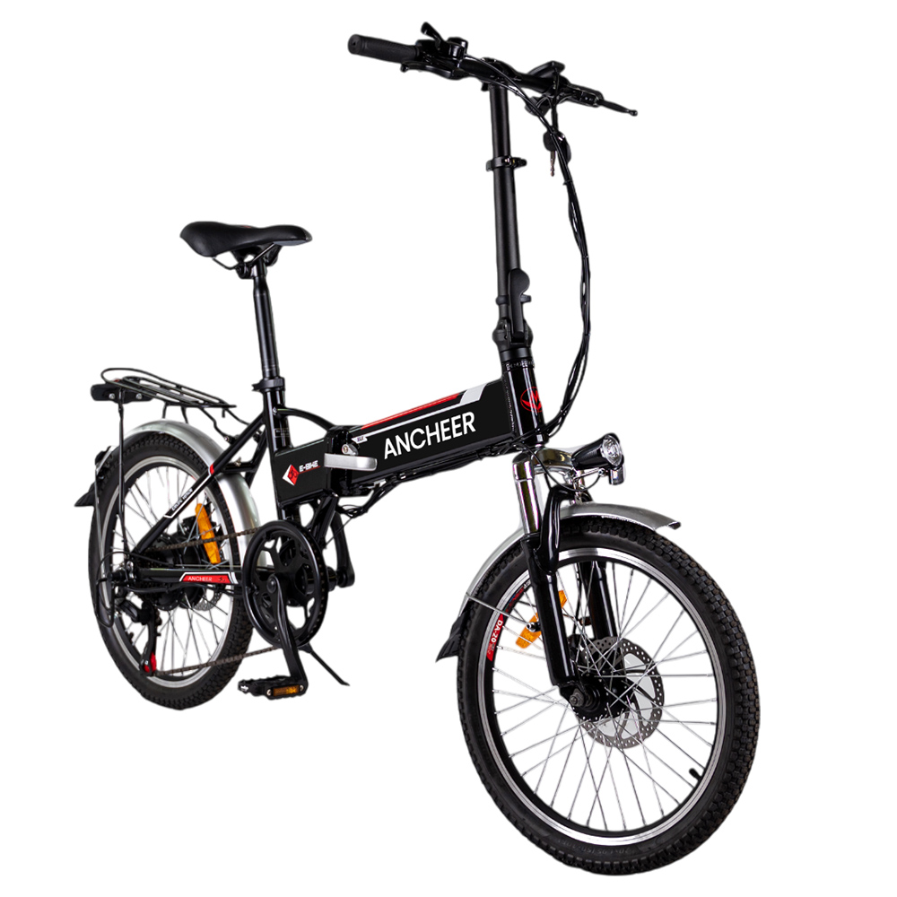 ANCHEER AM1908 Electric Bike, 250W Motor, 36V 8Ah Battery, 20*1.95-inch Tires, 25km/h Max Speed, 35km Range, Disc Brake, Suspension Front Fork, Shimano 7-speed - Black