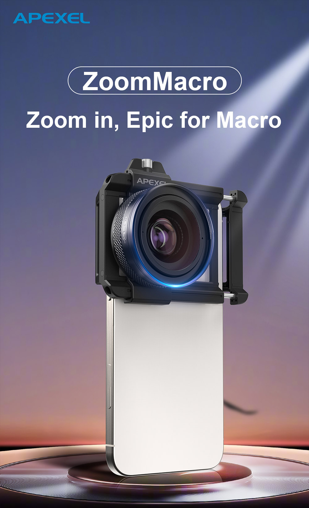 APEXEL ZM100 Smartphone Macro Lens, 10-20X Magnification, Ultra-large F1.05 Aperture, DSLR Camera Effect, 1.5-4.5cm Focus Distance