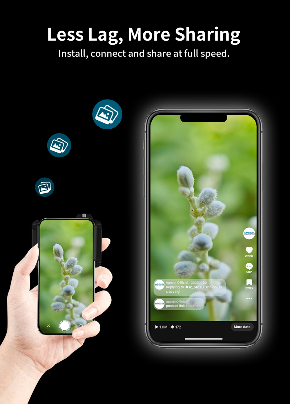 APEXEL ZM100 Smartphone Macro Lens, 10-20X Magnification, Ultra-large F1.05 Aperture, DSLR Camera Effect, 1.5-4.5cm Focus Distance