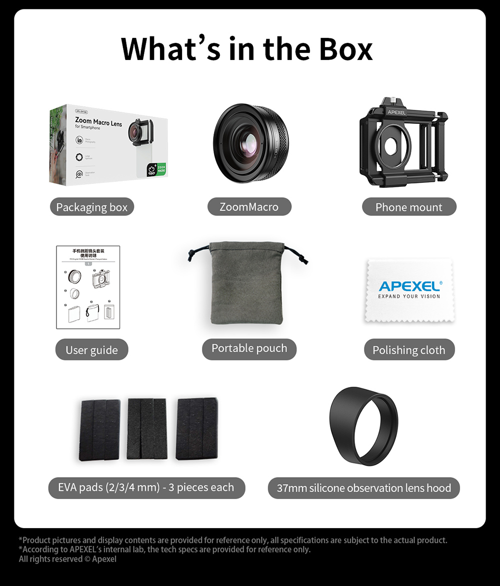 APEXEL ZM100 Smartphone Macro Lens, 10-20X Magnification, Ultra-large F1.05 Aperture, DSLR Camera Effect, 1.5-4.5cm Focus Distance