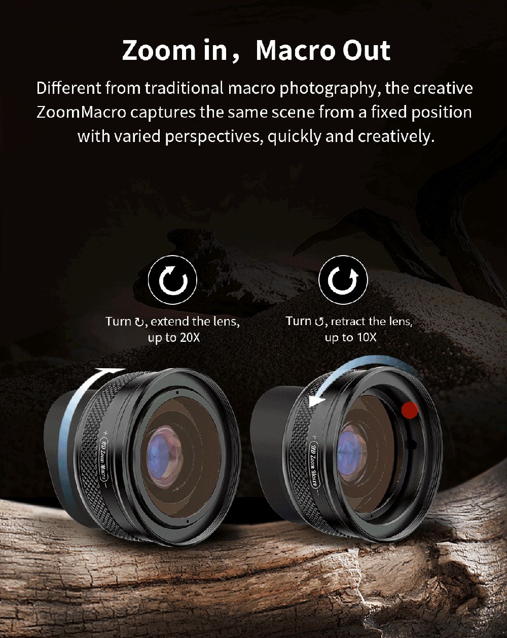 APEXEL ZM100 Smartphone Macro Lens, 10-20X Magnification, Ultra-large F1.05 Aperture, DSLR Camera Effect, 1.5-4.5cm Focus Distance