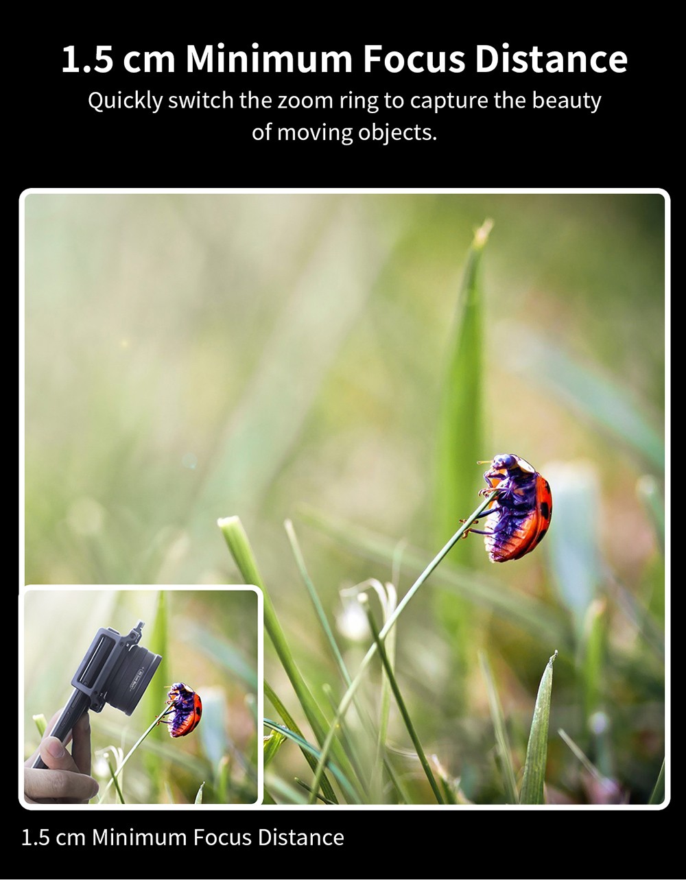 APEXEL ZM100 Smartphone Macro Lens, 10-20X Magnification, Ultra-large F1.05 Aperture, DSLR Camera Effect, 1.5-4.5cm Focus Distance