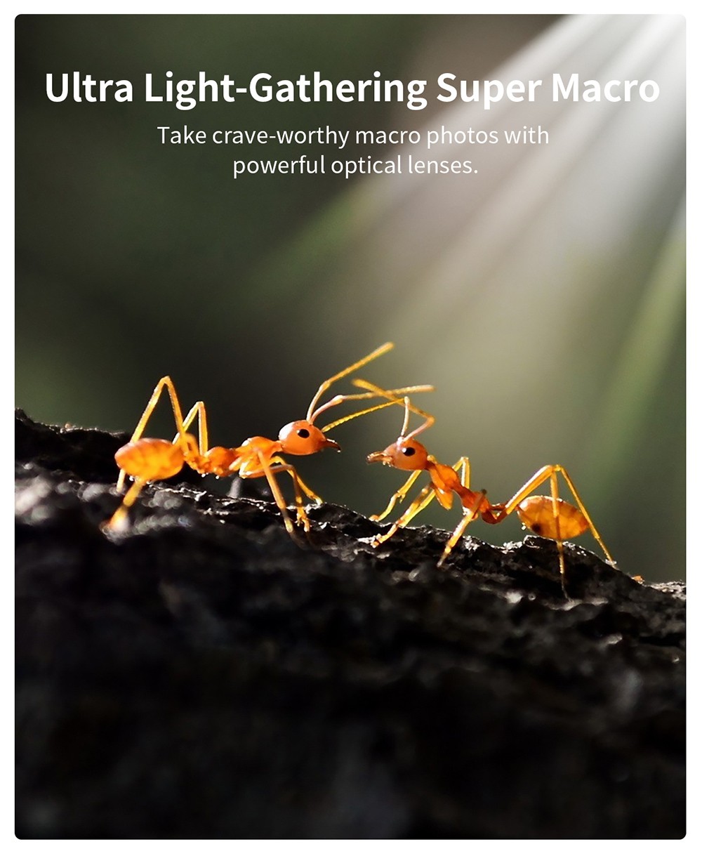 APEXEL ZM100 Smartphone Macro Lens, 10-20X Magnification, Ultra-large F1.05 Aperture, DSLR Camera Effect, 1.5-4.5cm Focus Distance