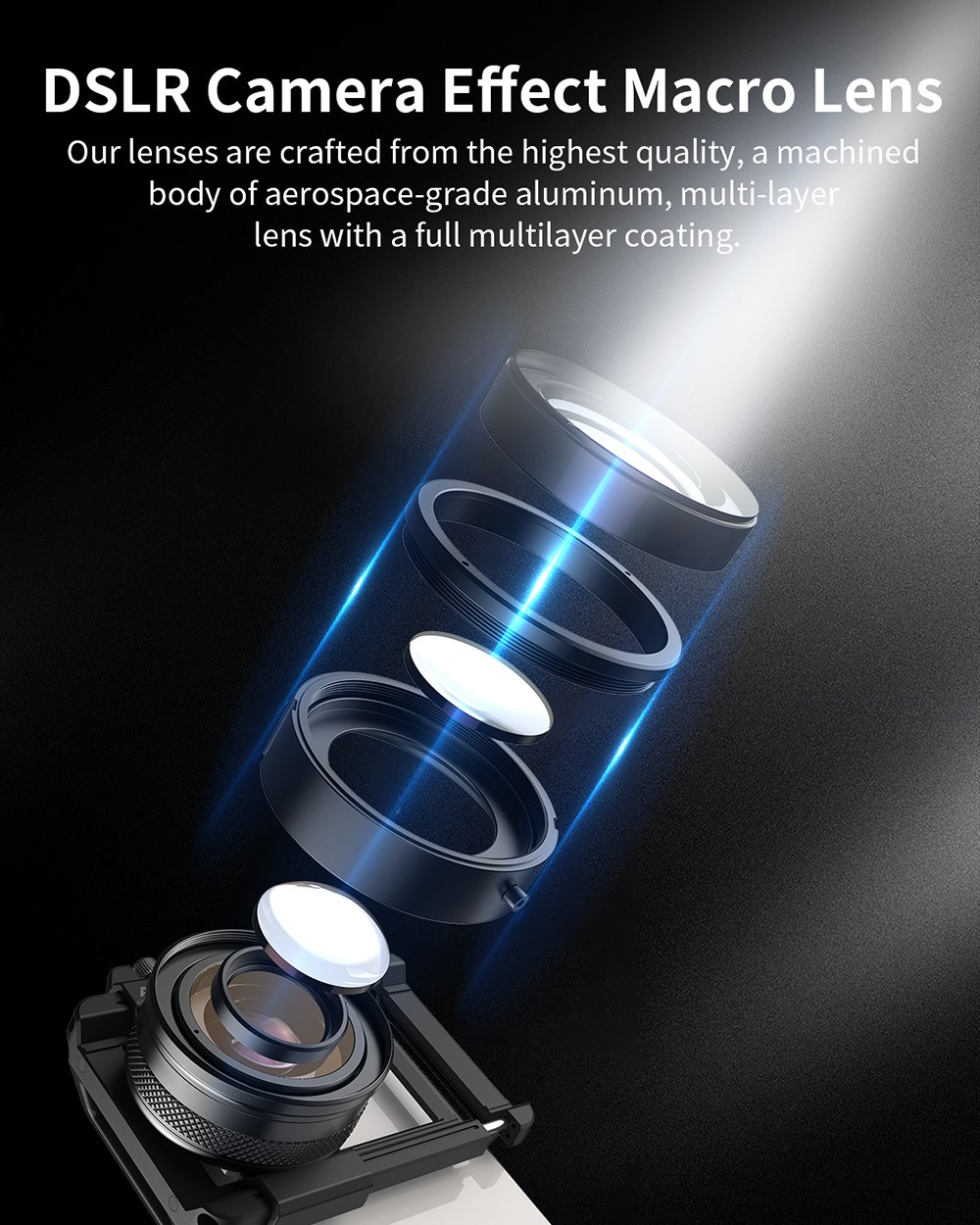 APEXEL ZM100 Smartphone Macro Lens, 10-20X Magnification, Ultra-large F1.05 Aperture, DSLR Camera Effect, 1.5-4.5cm Focus Distance