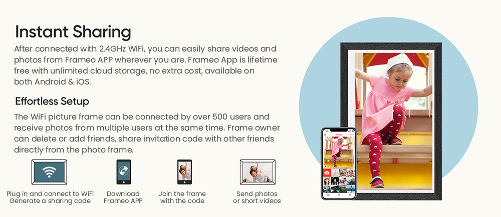 ARZOPA P156W 15.6-inch Digital Photo Frame, 1920*1080 FHD IPS Touch Screen, 32GB Storage, Auto-rotate, Instant Wireless Sharing