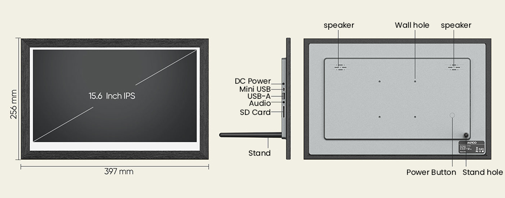 ARZOPA P156W 15.6-inch Digital Photo Frame, 1920*1080 FHD IPS Touch Screen, 32GB Storage, Auto-rotate, Instant Wireless Sharing