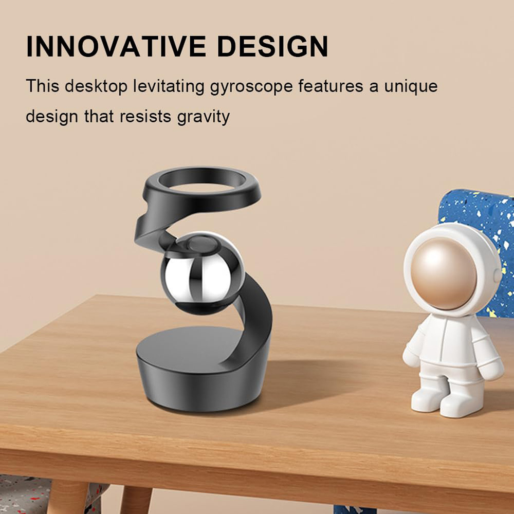 Anti-gravity Kinetic Floating Gyroscope Office Desktop Decoration - Black, Silver Beads
