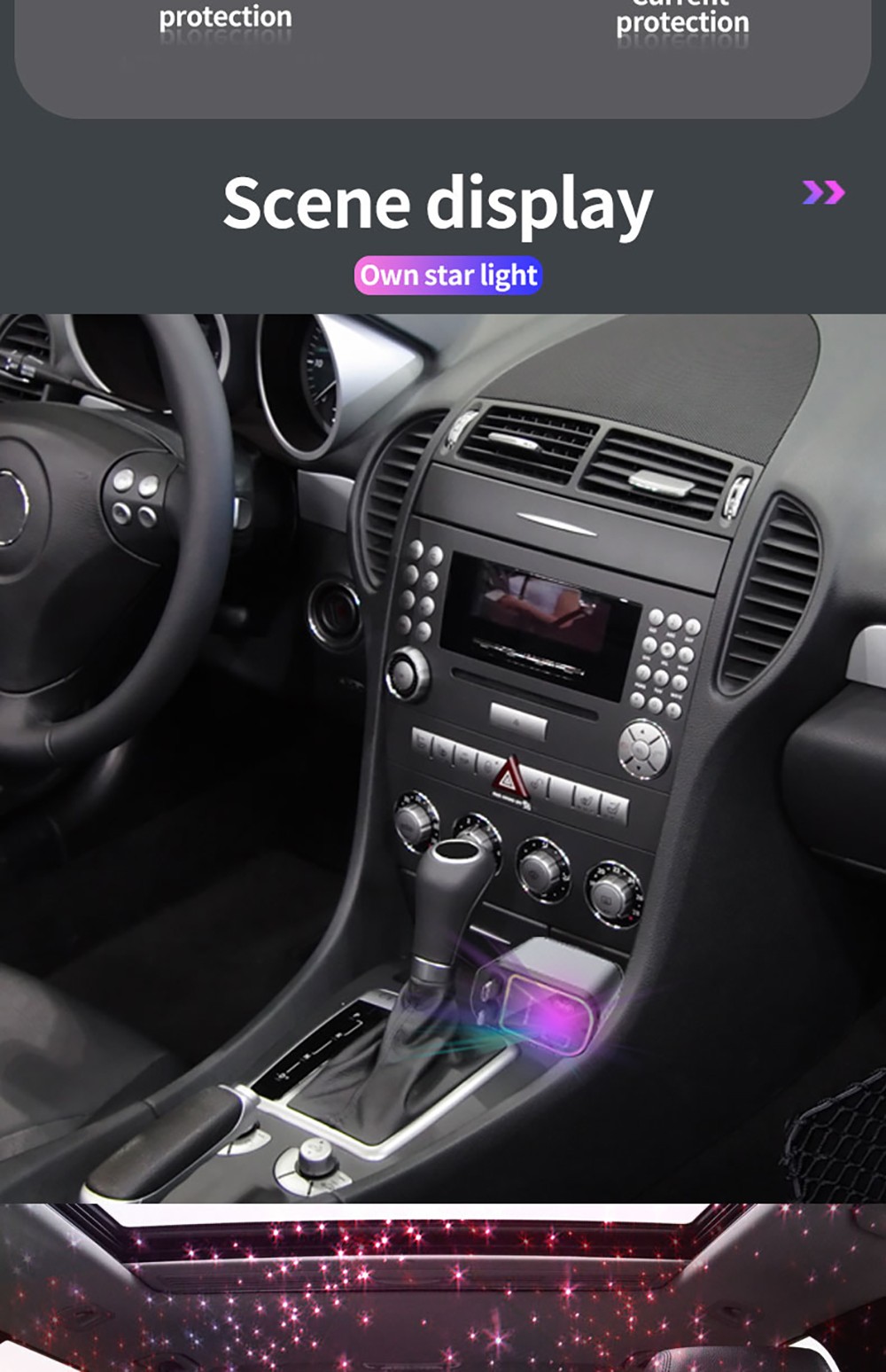 B1 66W 4 in 1 Retractable Car Phone Charger with Starlight, Dual USB Ports Type-C PD Fast Charging