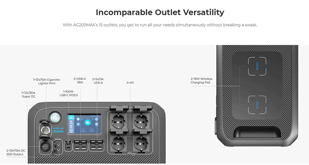 Refurbished BLUETTI AC200MAX 2200W Portable Power Station, 2048Wh LiFePO4 Battery, Expandable to 8192Wh, Pure Sine Wave, App Control